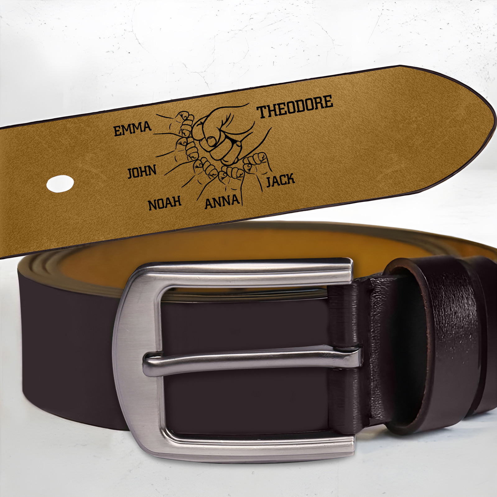 Personalised Men's Belt Custom Engraved Leather Belt with Names Thoughtful Gift for Dad | Jessemade
