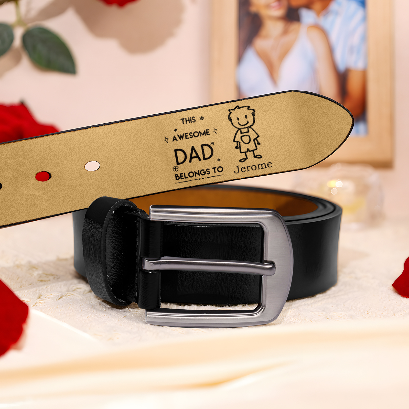 Personalised Belt with 1-6 Custom Names Engraved Men's Leather Belt – Father’s Day Gift | Jessemade