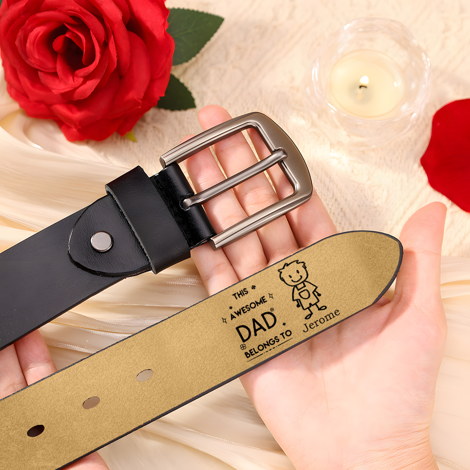 Personalised Belt with 1-6 Custom Names Engraved Men's Leather Belt – Father’s Day Gift | Jessemade