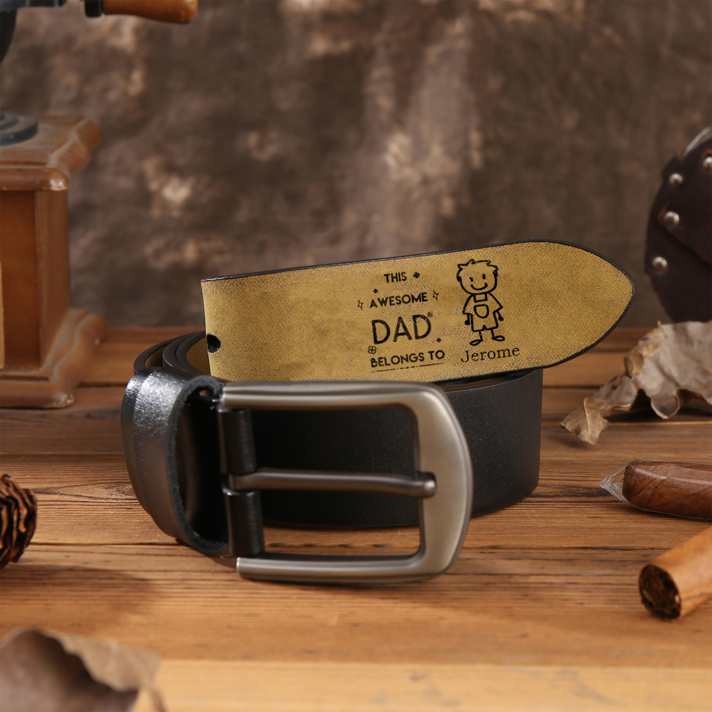 Personalised Belt with 1-6 Custom Names Engraved Men's Leather Belt – Father’s Day Gift | Jessemade