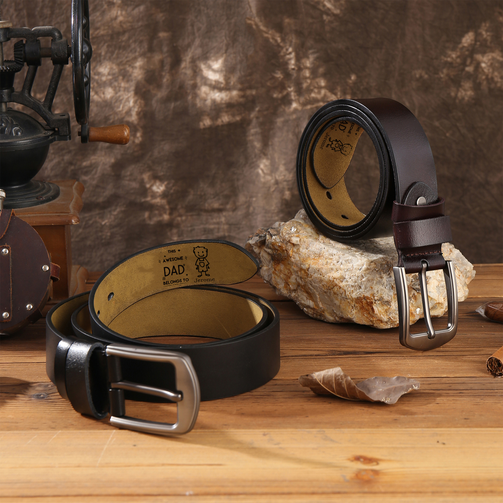 Personalised Belt with 1-6 Custom Names Engraved Men's Leather Belt – Father’s Day Gift | Jessemade