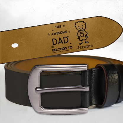 Personalised Dad Leather Belt with 1-6 Custom Names and Engraved Art | Jessemade