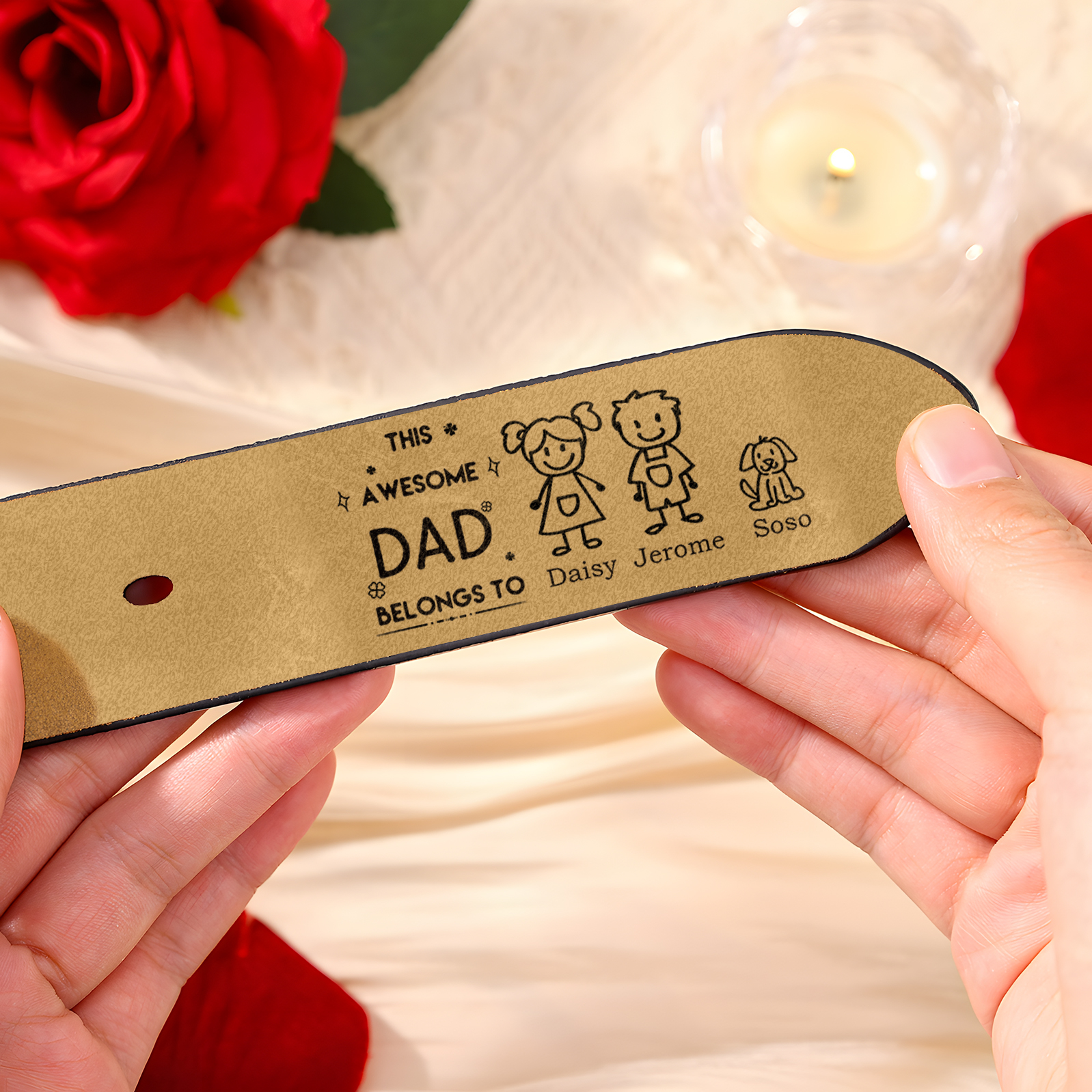 Personalised Belt with 1-6 Custom Names Engraved Men's Leather Belt – Father’s Day Gift | Jessemade