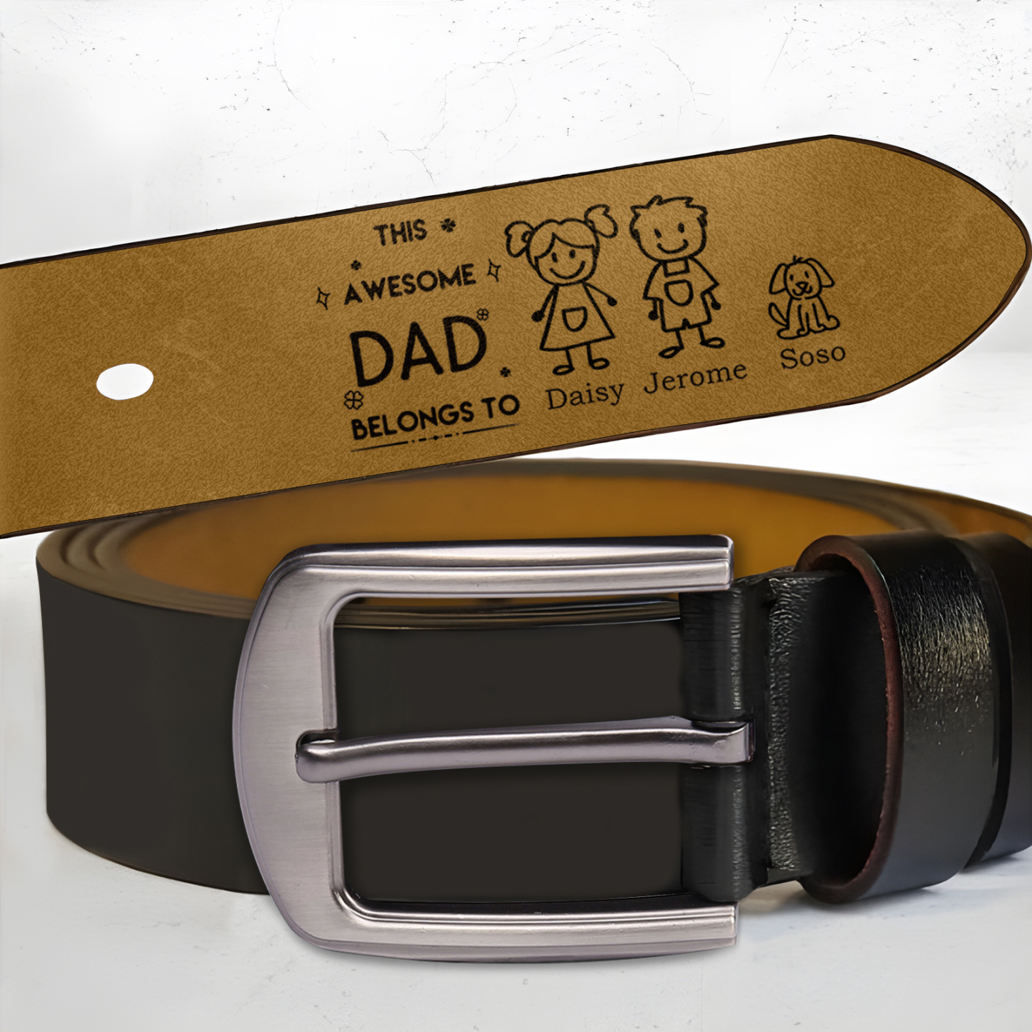 Personalised Belt with 1-6 Custom Names Engraved Men's Leather Belt – Father’s Day Gift | Jessemade