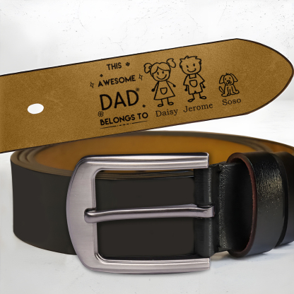 Personalised Belt with 1-6 Custom Names Engraved Men's Leather Belt – Father’s Day Gift | Jessemade