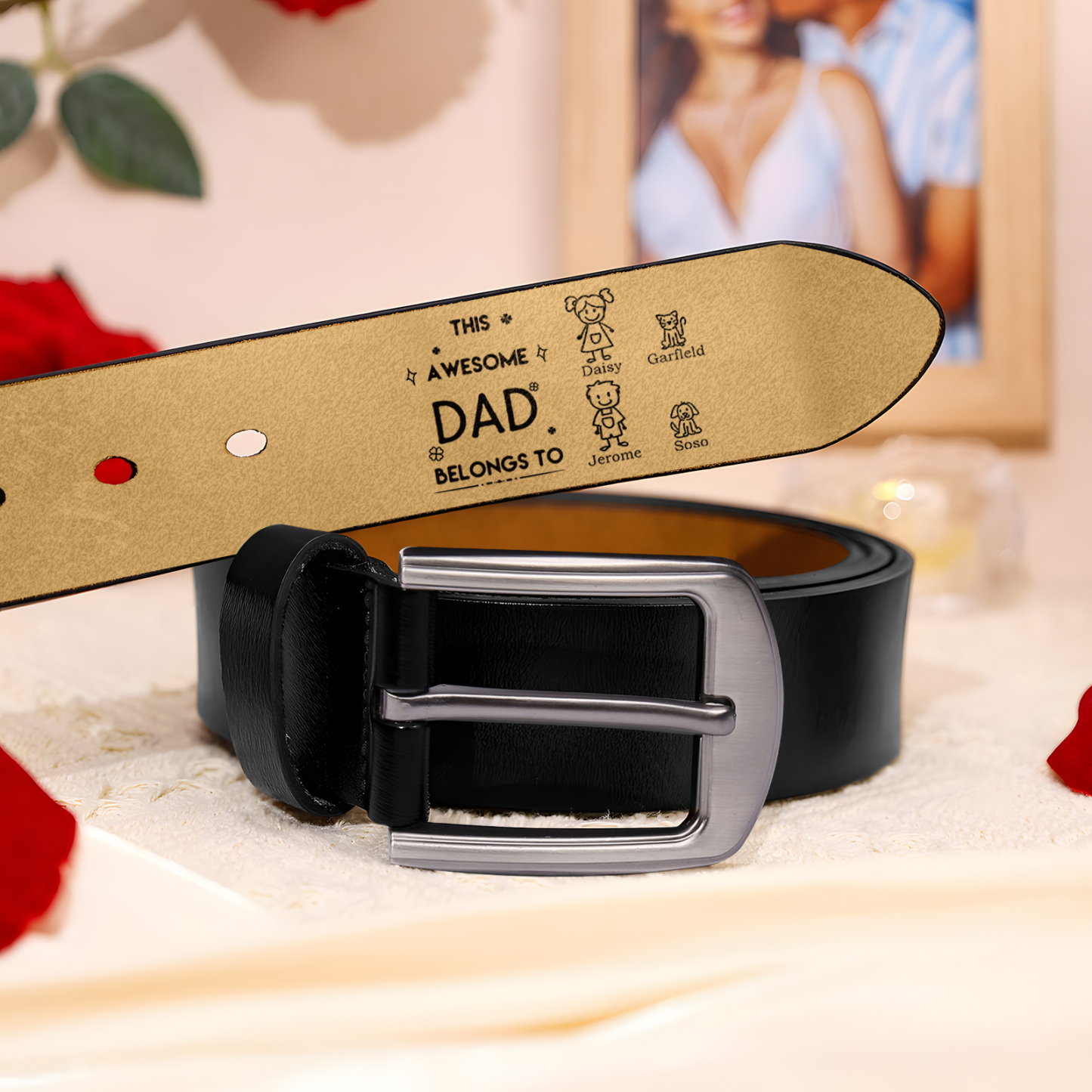 Personalised Belt with 1-6 Custom Names Engraved Men's Leather Belt – Father’s Day Gift | Jessemade
