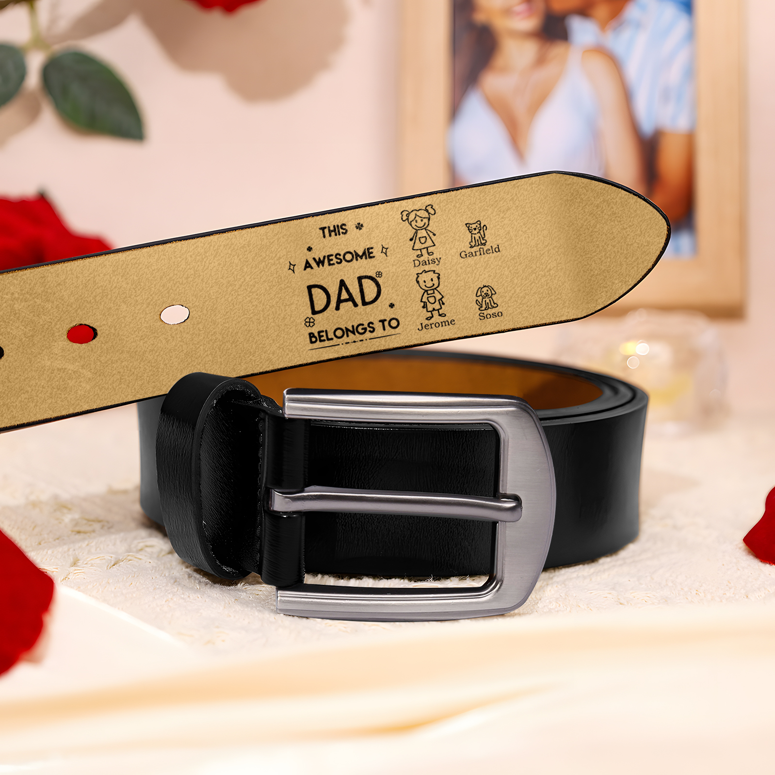 Personalised Belt with 1-6 Custom Names Engraved Men's Leather Belt – Father’s Day Gift | Jessemade