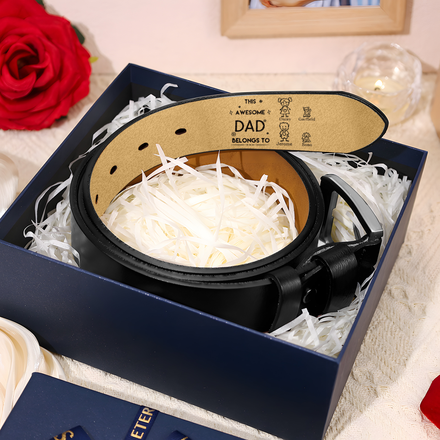 Personalised Belt with 1-6 Custom Names Engraved Men's Leather Belt – Father’s Day Gift | Jessemade