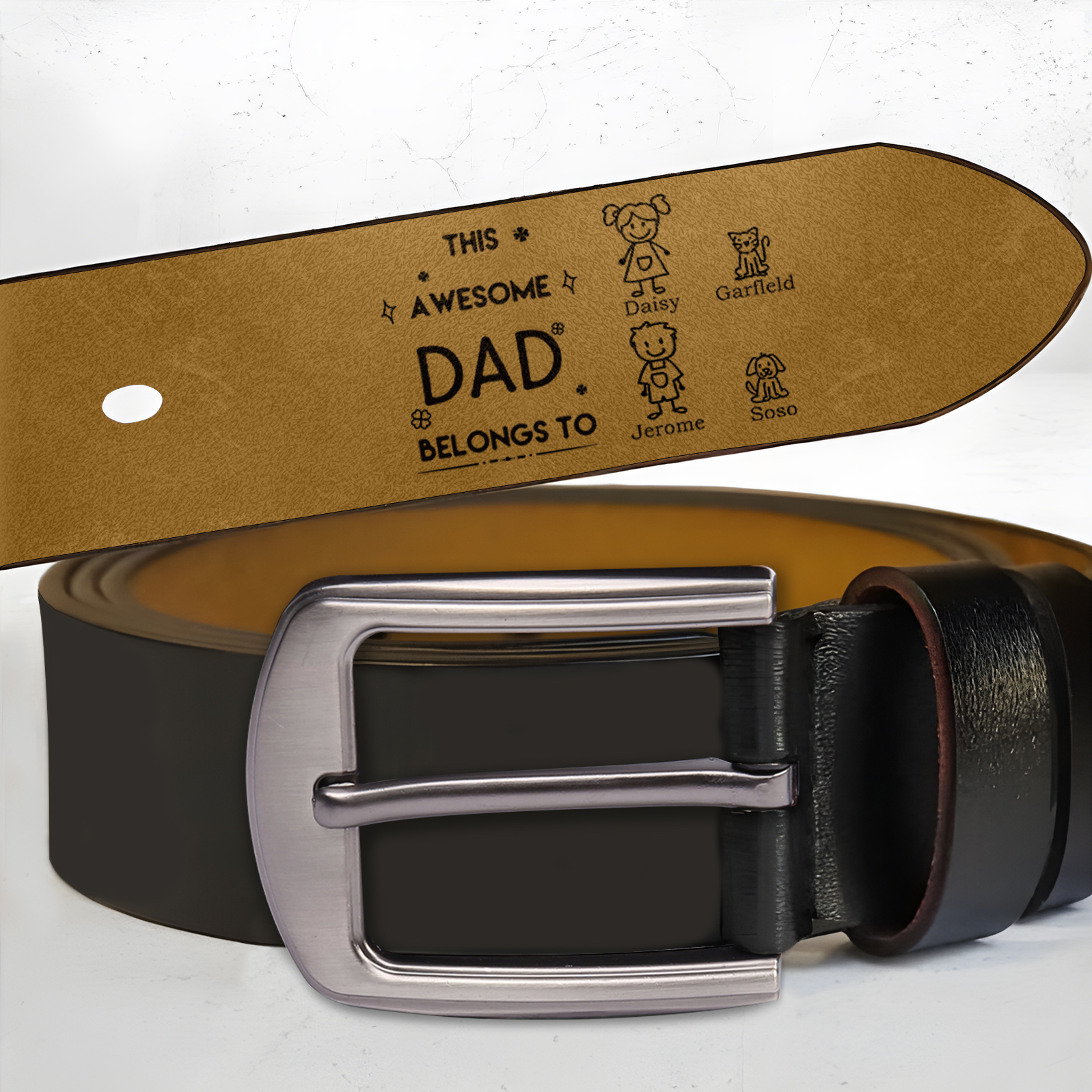 Personalised Belt with 1-6 Custom Names Engraved Men's Leather Belt – Father’s Day Gift | Jessemade