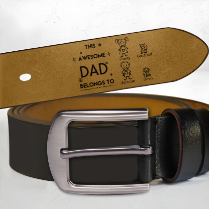 Personalised Belt with 1-6 Custom Names Engraved Men's Leather Belt – Father’s Day Gift | Jessemade