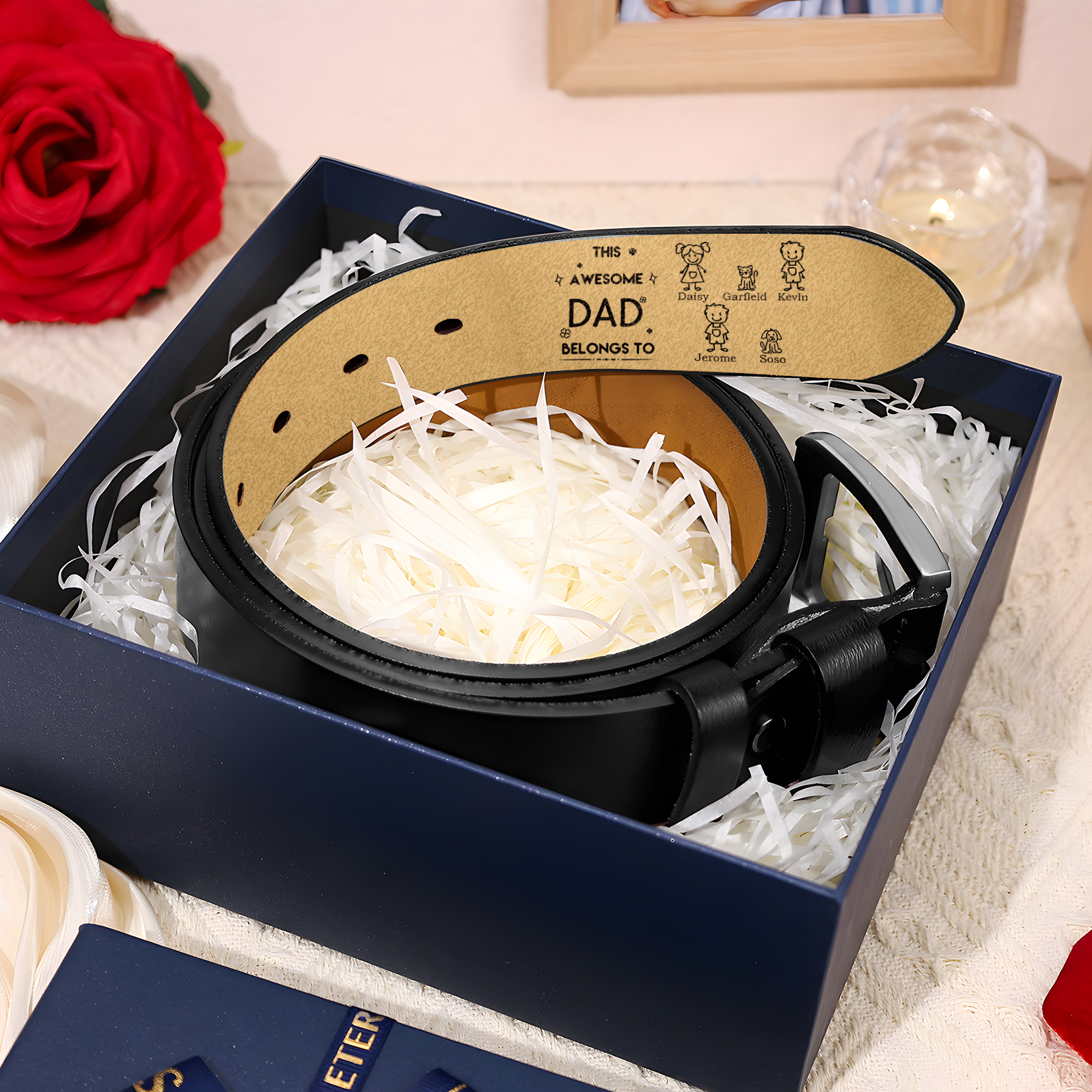 Personalised Belt with 1-6 Custom Names Engraved Men's Leather Belt – Father’s Day Gift | Jessemade