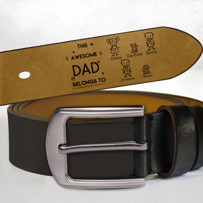 Personalised Belt with 1-6 Custom Names Engraved Men's Leather Belt – Father’s Day Gift | Jessemade