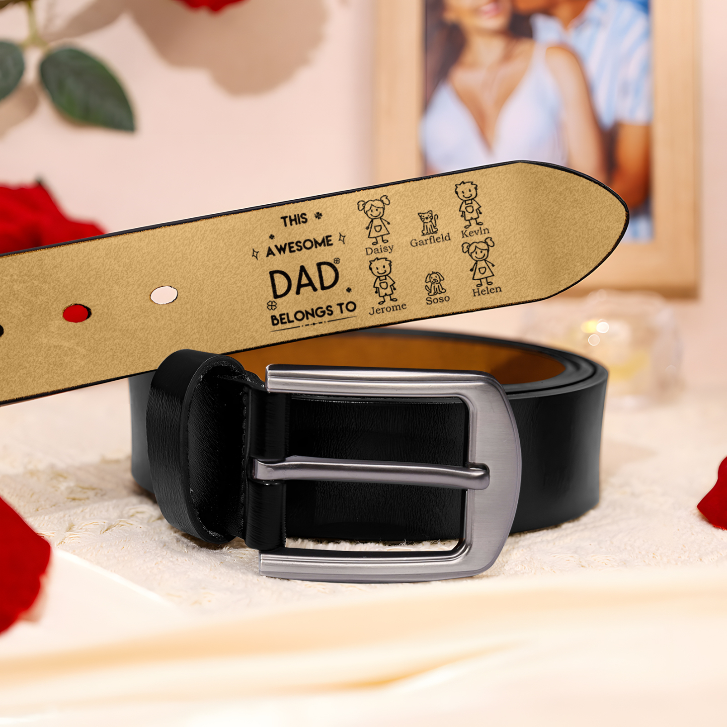Personalised Belt with 1-6 Custom Names Engraved Men's Leather Belt – Father’s Day Gift | Jessemade