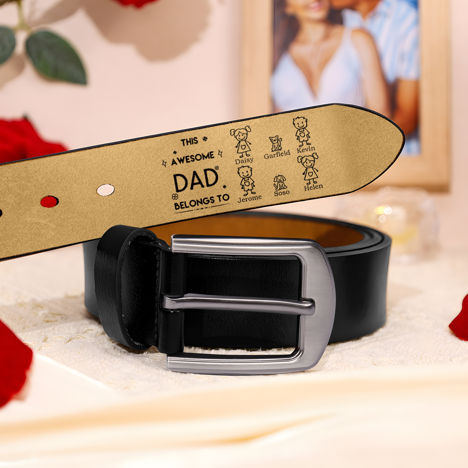 Personalised Belt with 1-6 Custom Names Engraved Men's Leather Belt – Father’s Day Gift | Jessemade
