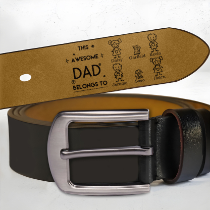 Personalised Belt with 1-6 Custom Names Engraved Men's Leather Belt – Father’s Day Gift | Jessemade