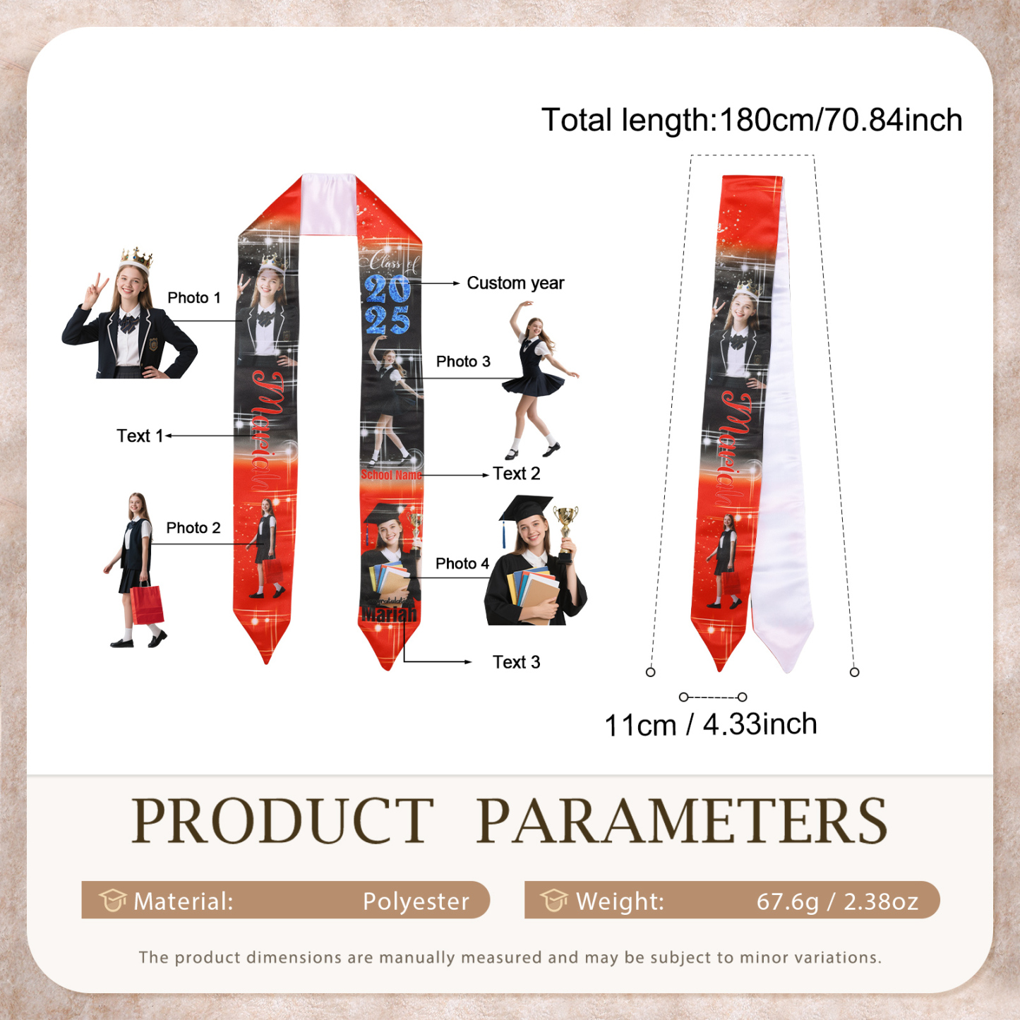 Personalised Graduation Photo Ribbon with Name, Year & Text | Jessemade