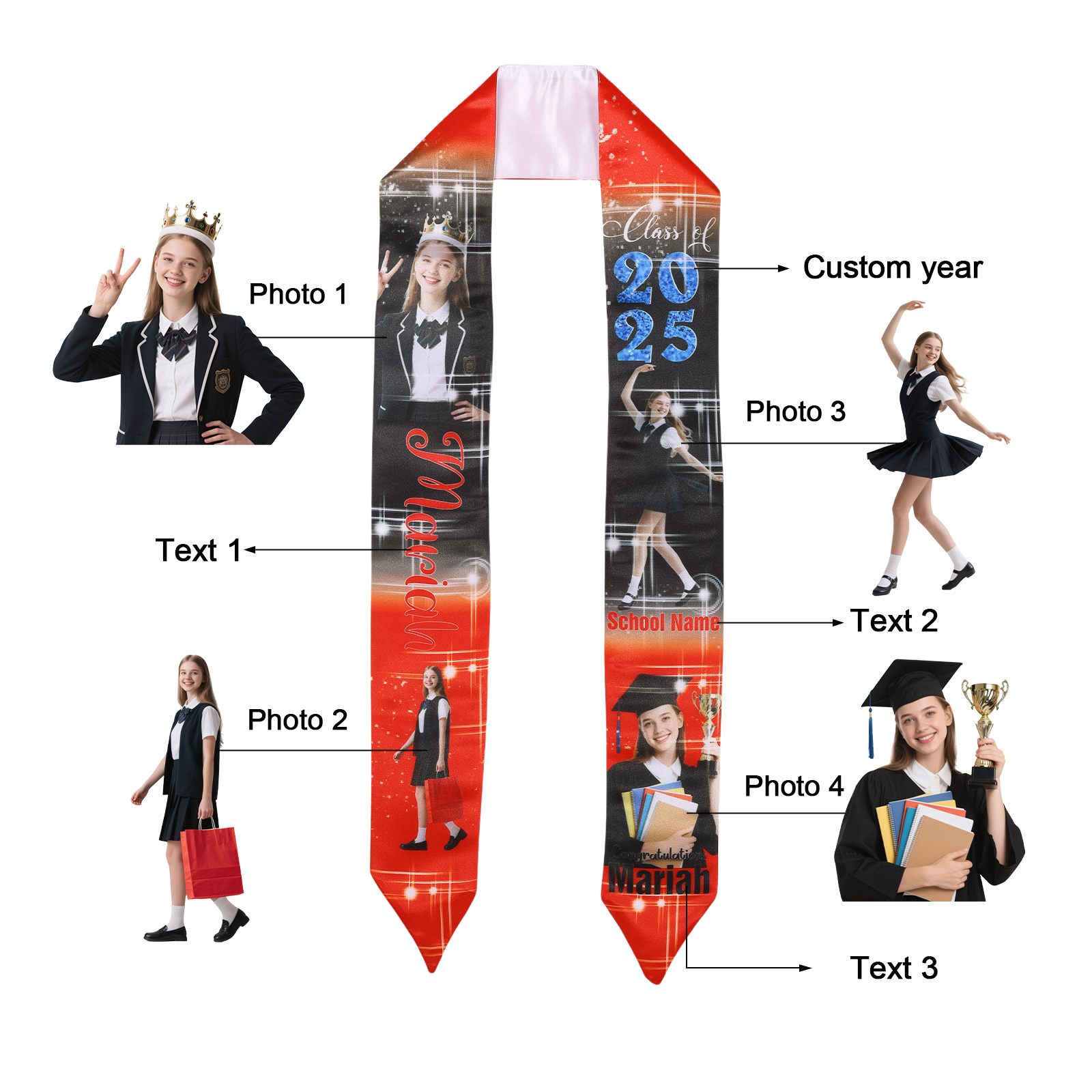 Personalised Graduation Photo Ribbon with Name, Year & Text | Jessemade