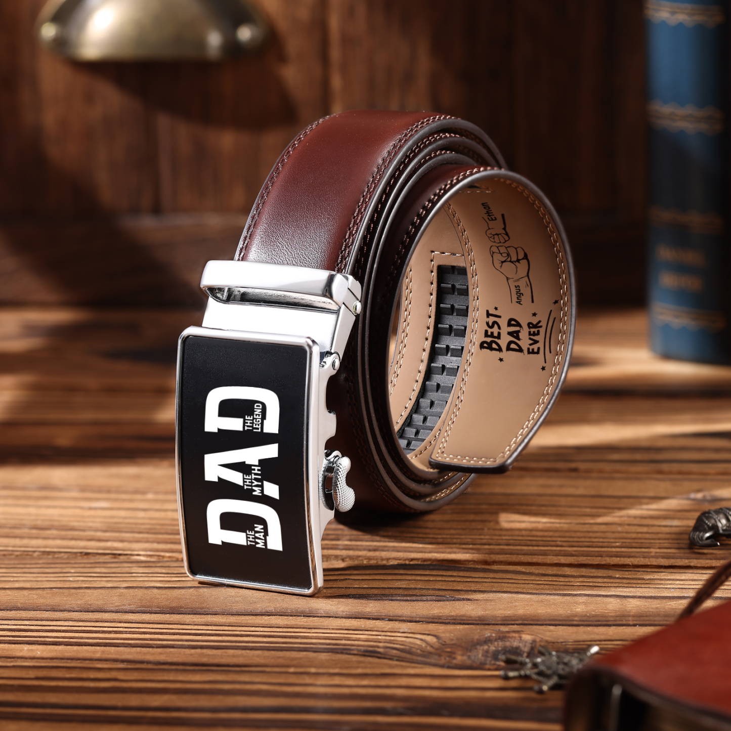 Personalised Belt Custom 2-6 Names and Engraved Fist Bump Engraved Leather Belt Thoughtful Gift for Dad | Jessemade