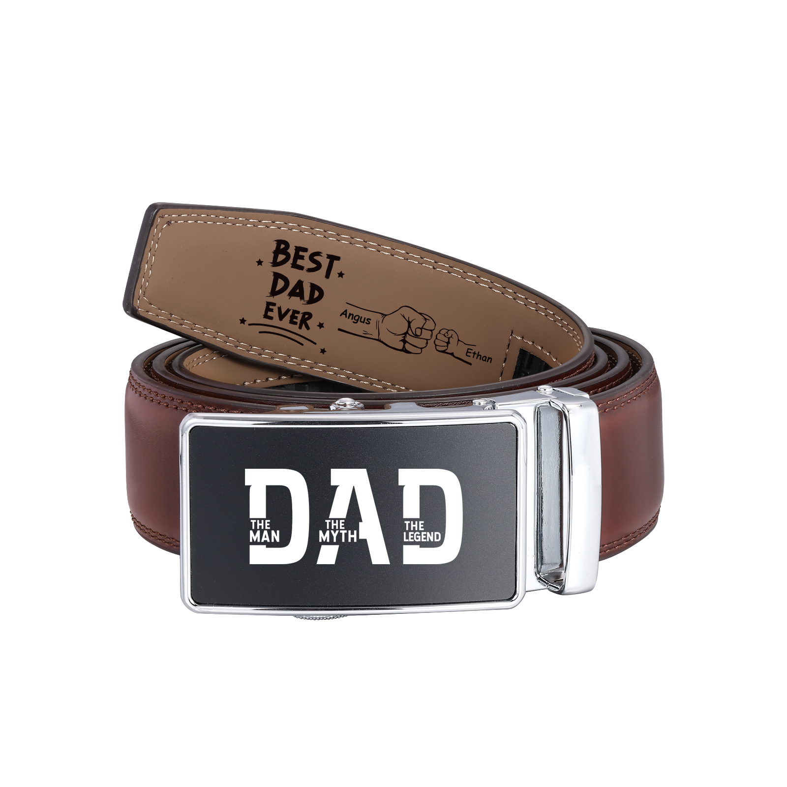 Personalised Belt Custom 2-6 Names and Engraved Fist Bump Engraved Leather Belt Thoughtful Gift for Dad | Jessemade