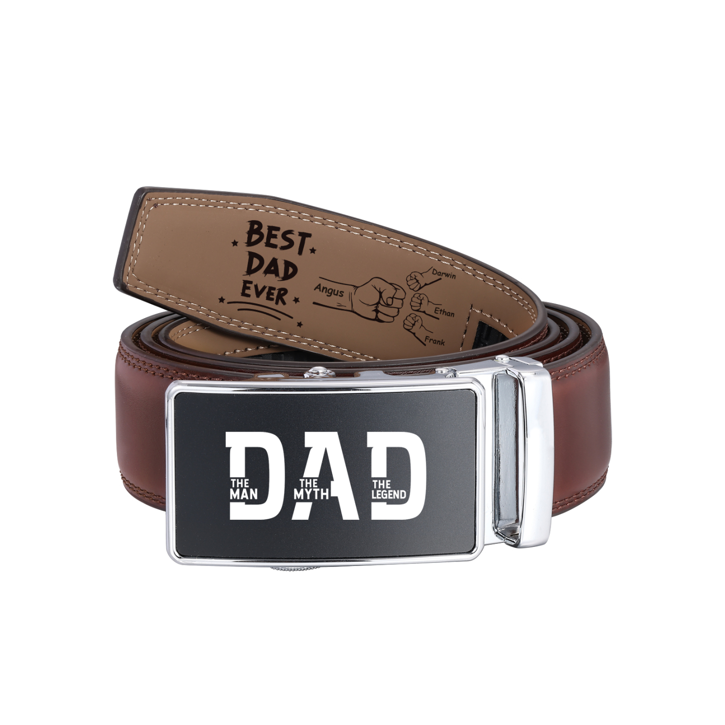 Personalised Belt Custom 2-6 Names and Engraved Fist Bump Engraved Leather Belt Thoughtful Gift for Dad | Jessemade