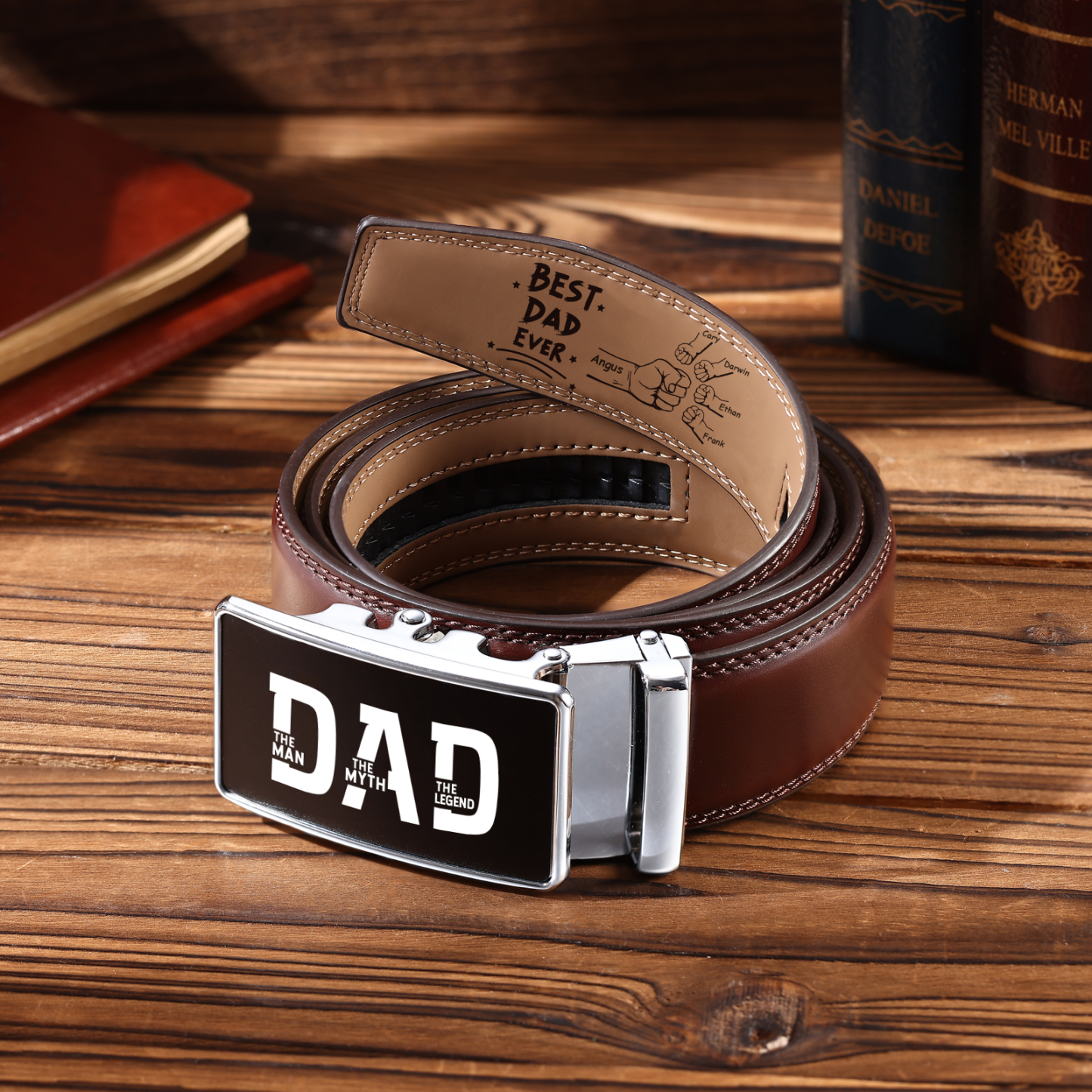 Personalised Belt Custom 2-6 Names and Engraved Fist Bump Engraved Leather Belt Thoughtful Gift for Dad | Jessemade