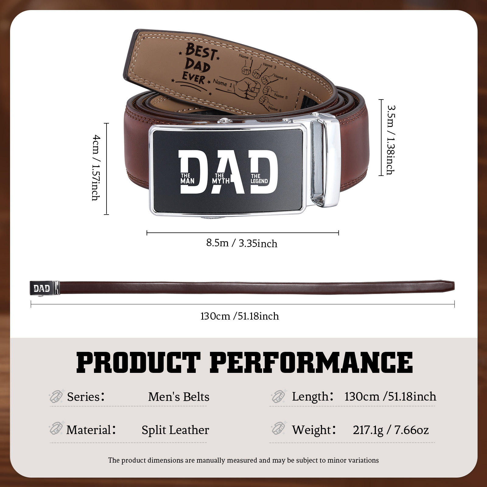 Personalised Belt Custom 2-6 Names and Engraved Fist Bump Engraved Leather Belt Thoughtful Gift for Dad | Jessemade