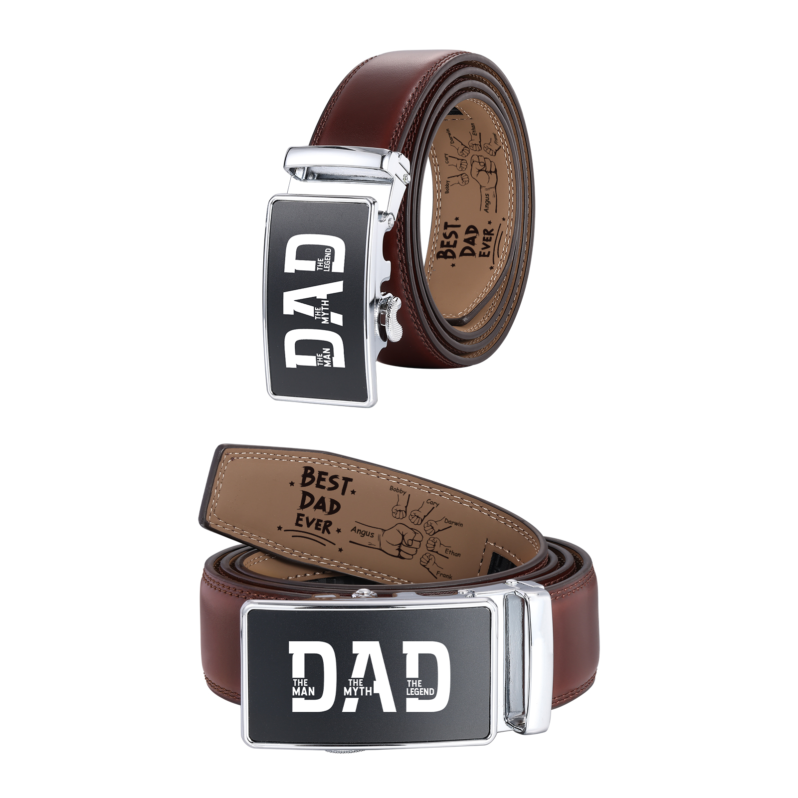 Personalised Belt Custom 2-6 Names and Engraved Fist Bump Engraved Leather Belt Thoughtful Gift for Dad | Jessemade
