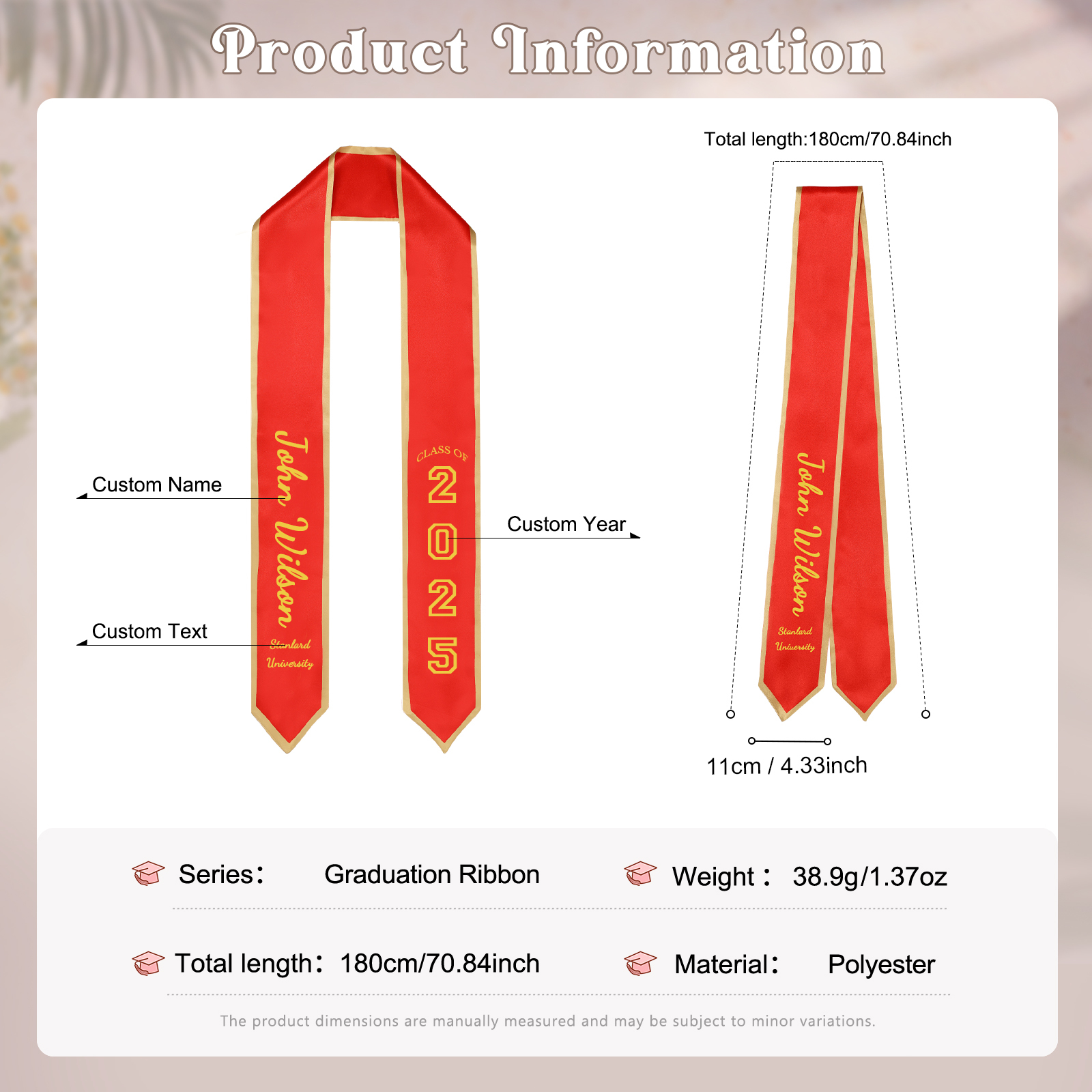 Personalised Graduation Ribbon – Custom Name, Year & Text for Graduates | Jessemade