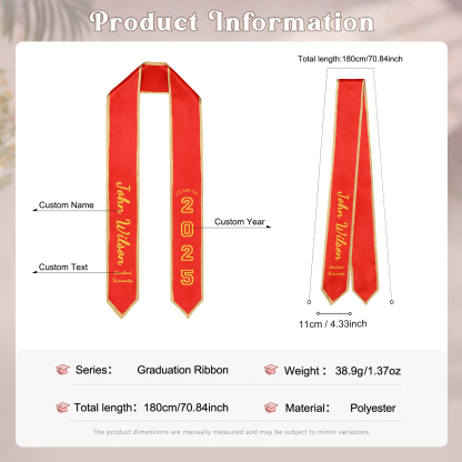 Personalised Graduation Ribbon – Custom Name, Year & Text for Graduates | Jessemade