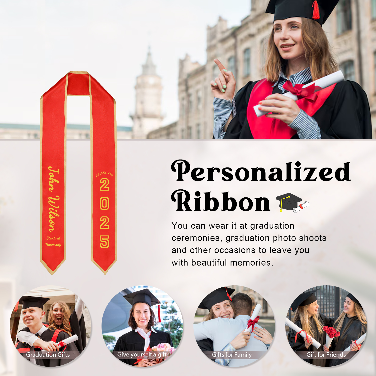 Personalised Graduation Ribbon – Custom Name, Year & Text for Graduates | Jessemade