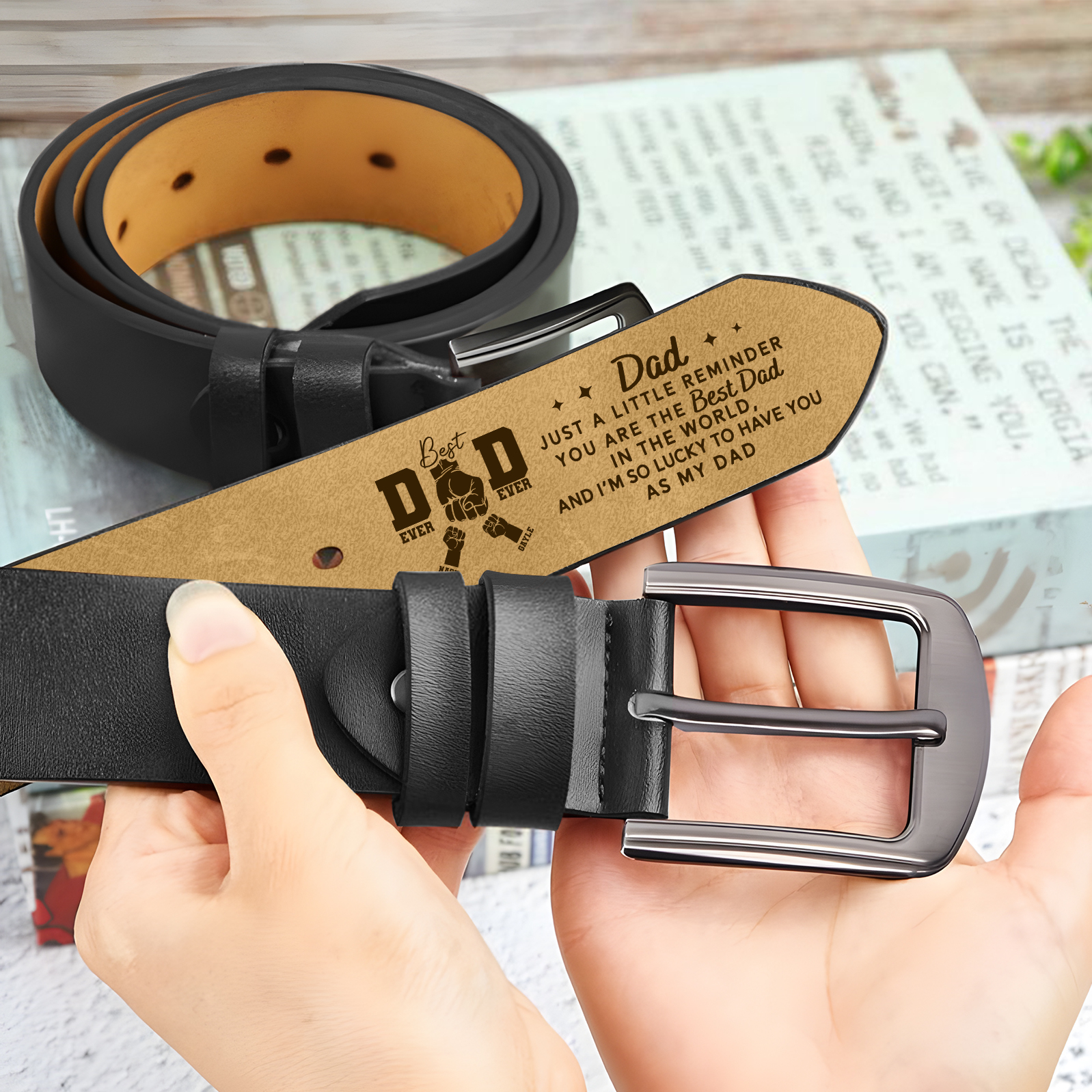 2 Names Fist Personalised Leather Belt Gift for Dad – Father’s Day Gift | Jessemade