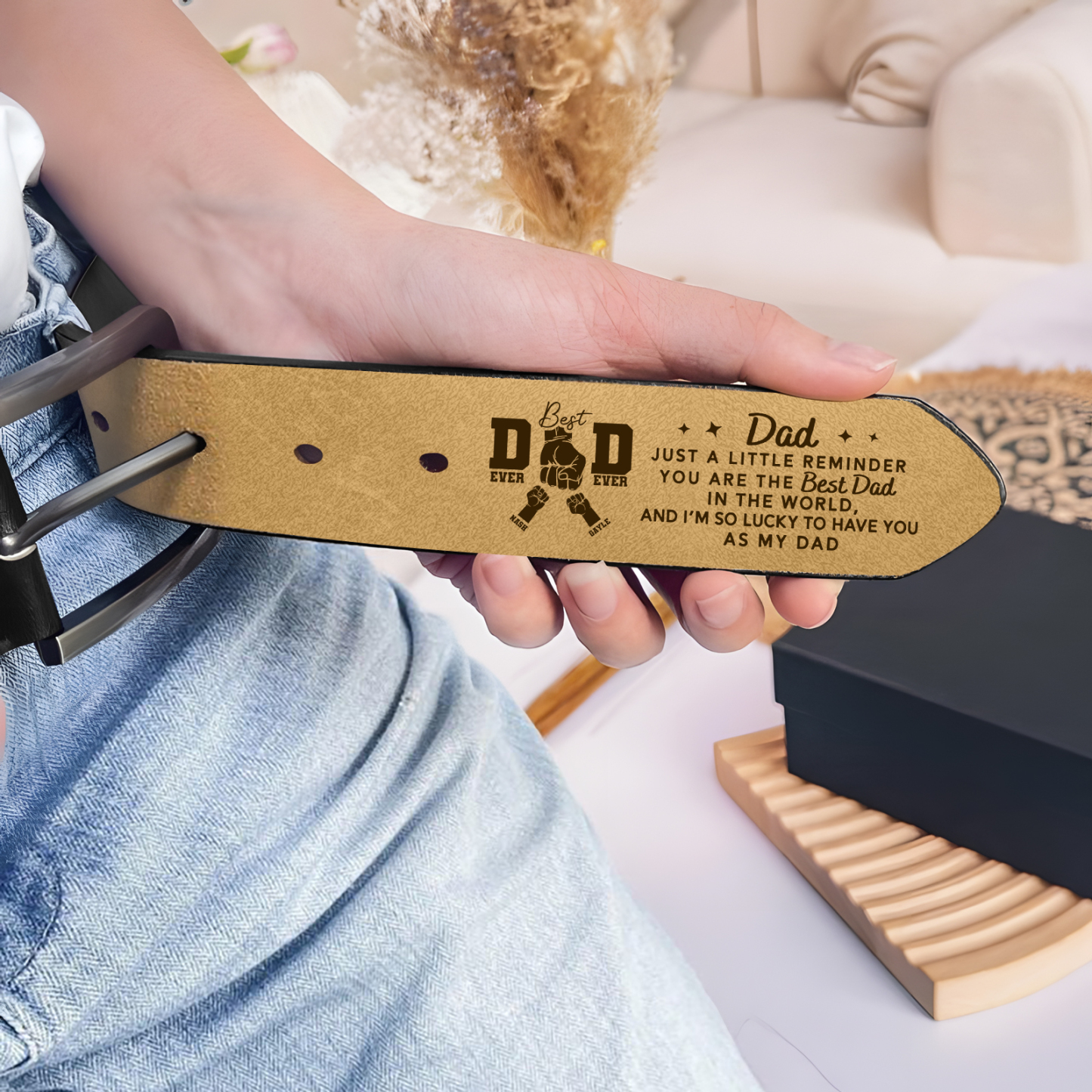 2 Names Fist Personalised Leather Belt Gift for Dad – Father’s Day Gift | Jessemade