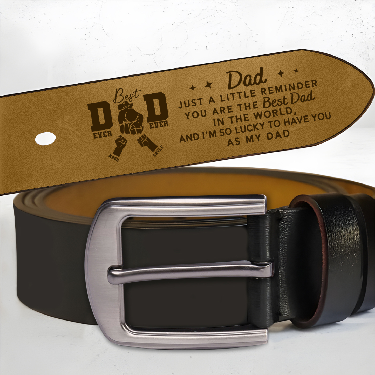 2 Names Fist Personalised Leather Belt Gift for Dad – Father’s Day Gift | Jessemade