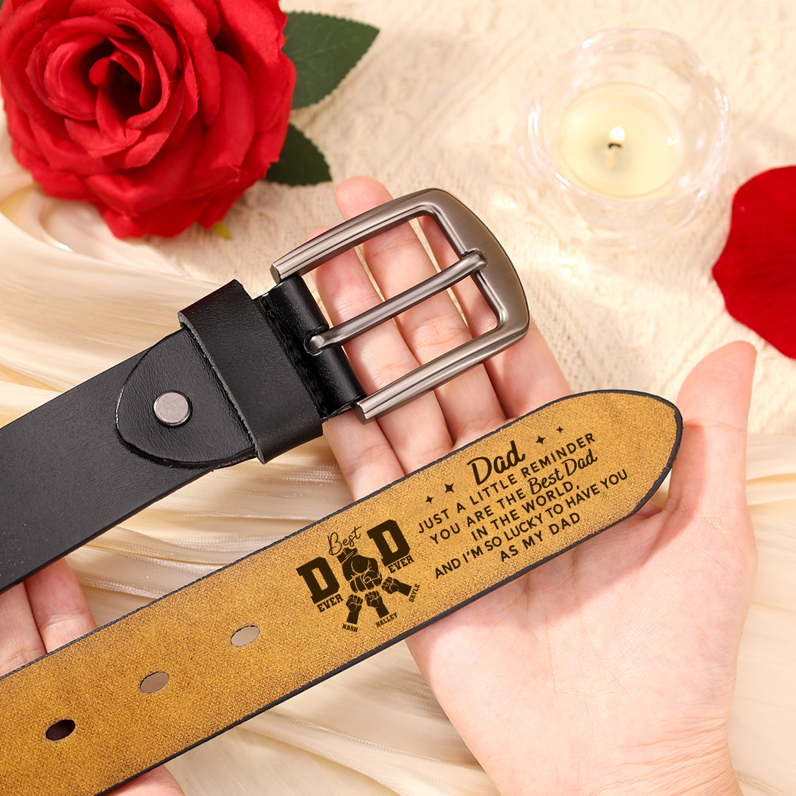 3 Names Fist Personalised Leather Belt Gift for Dad – Father’s Day Gift | Jessemade