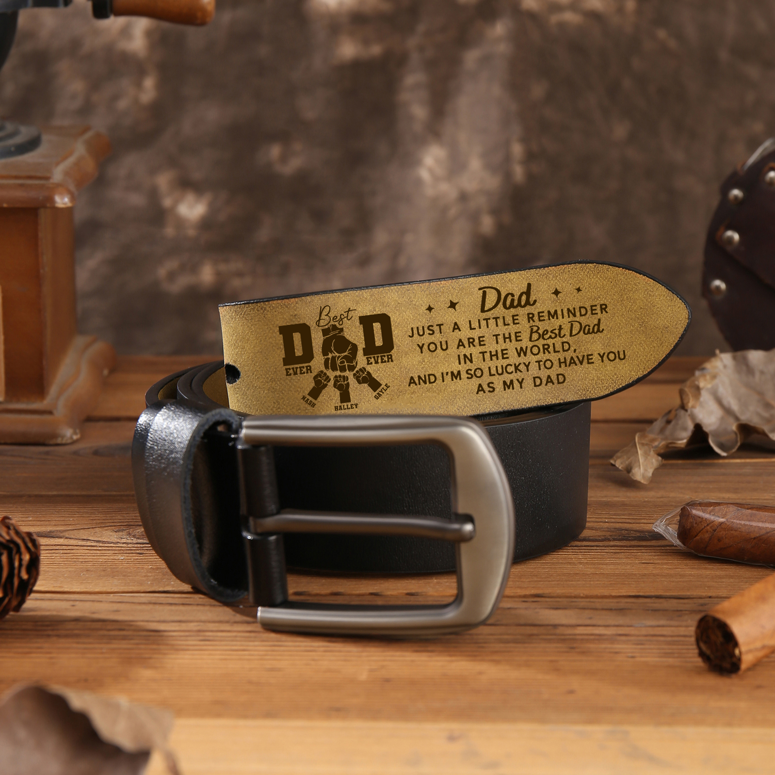 3 Names Fist Personalised Leather Belt Gift for Dad – Father’s Day Gift | Jessemade