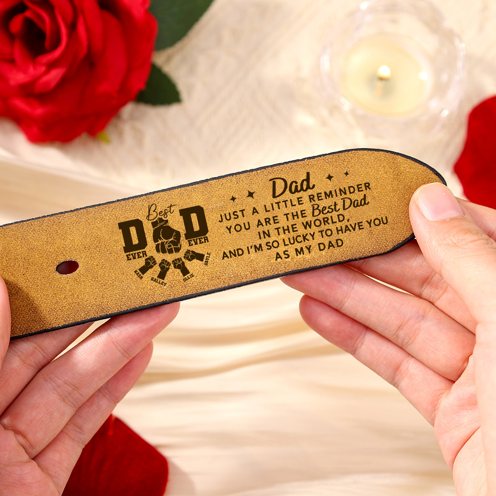 4 Names Fist Personalised Leather Belt Gift for Dad – Father’s Day Gift | Jessemade