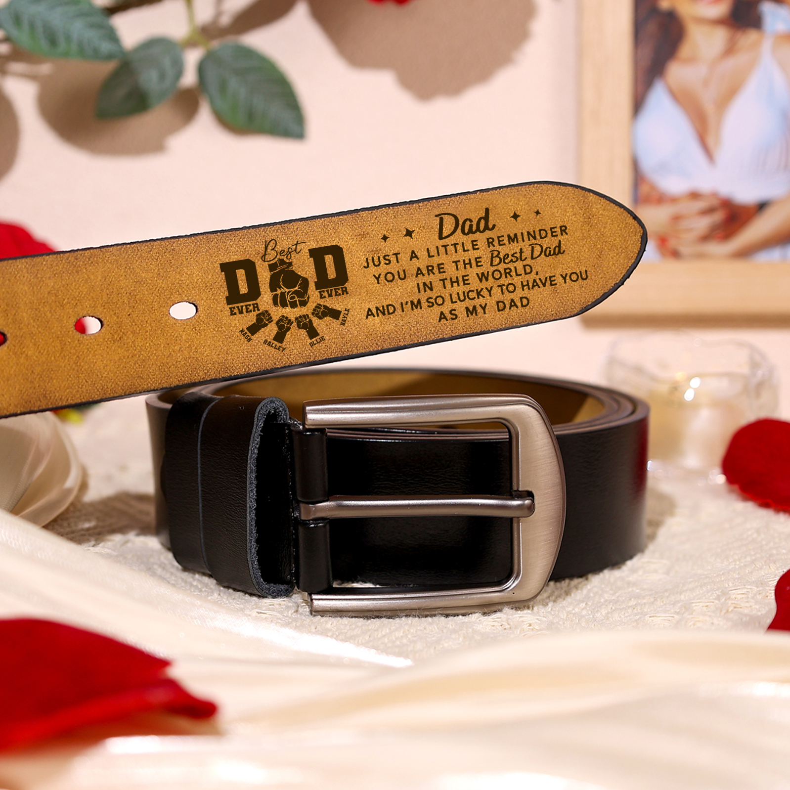 4 Names Fist Personalised Leather Belt Gift for Dad – Father’s Day Gift | Jessemade