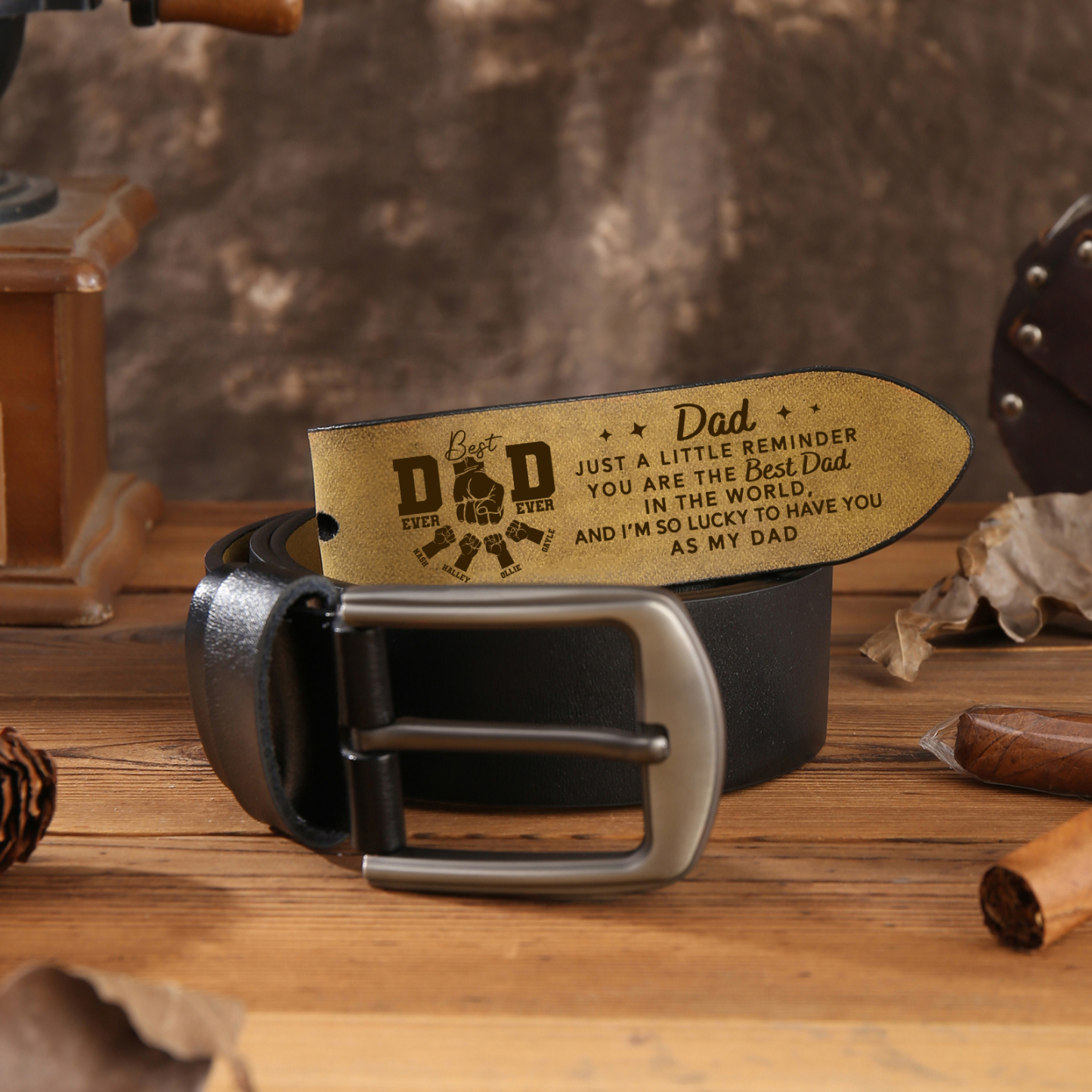4 Names Fist Personalised Leather Belt Gift for Dad – Father’s Day Gift | Jessemade