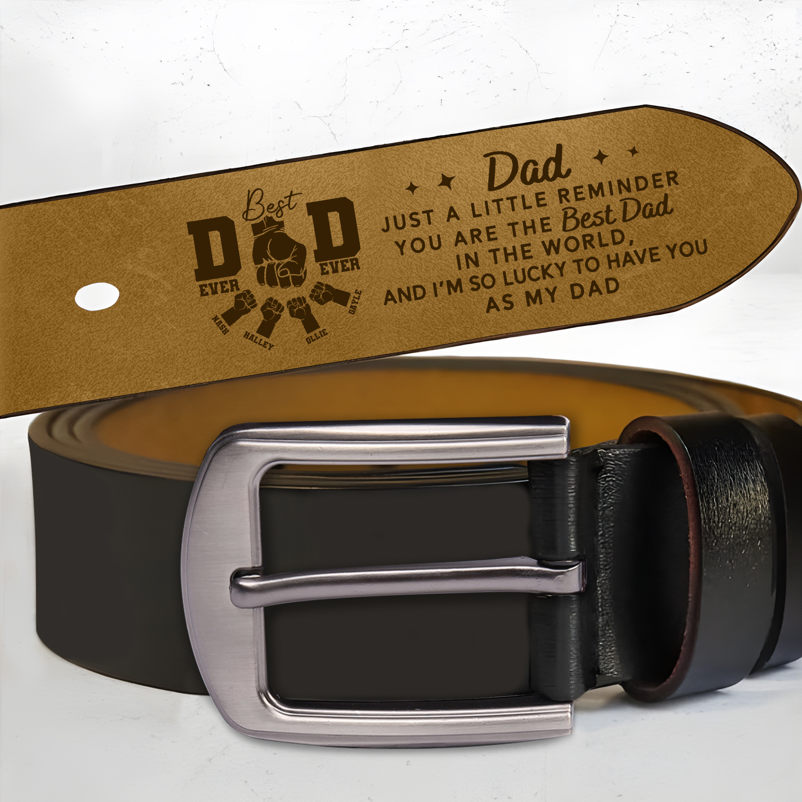 4 Names Fist Personalised Leather Belt Gift for Dad – Father’s Day Gift | Jessemade