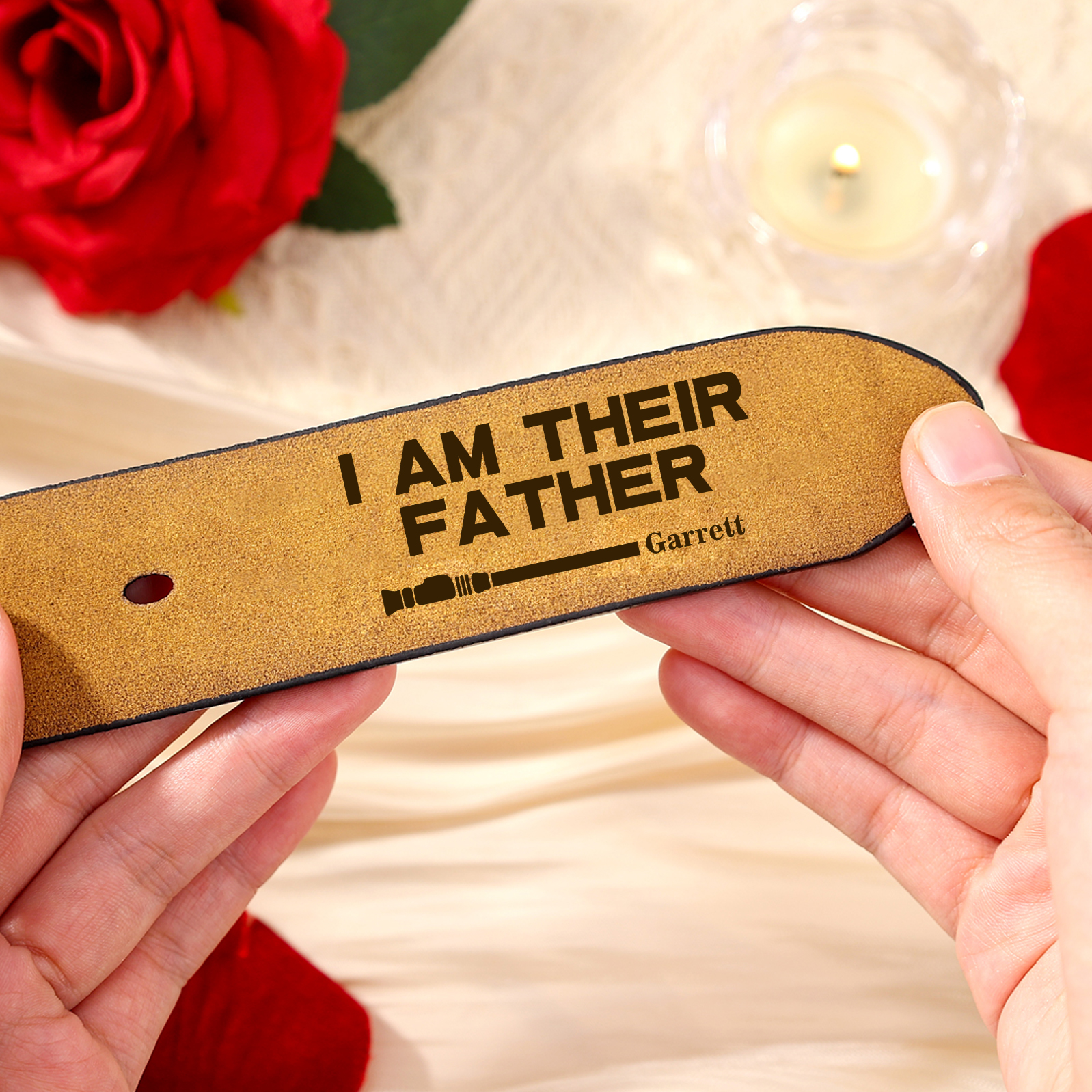 Personalised 1 Name Adjustable Leather Belt, Custom Father's Day Gift  | Jessemade