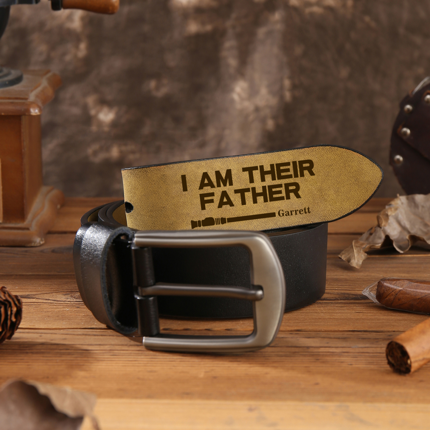 Personalised 1 Name Adjustable Leather Belt, Custom Father's Day Gift  | Jessemade