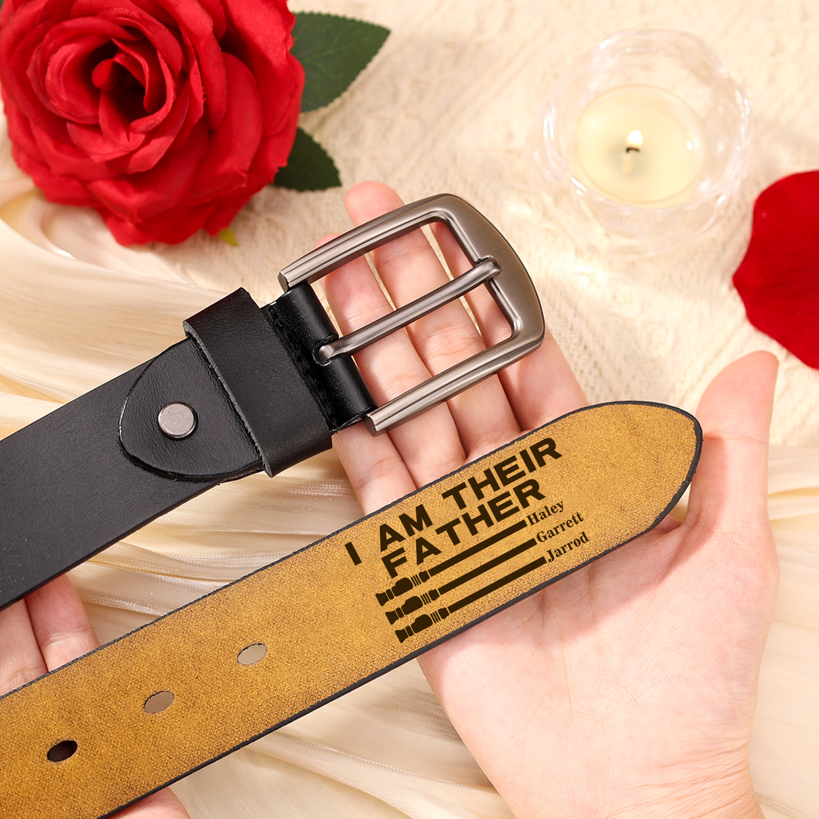 Personalised 3 Names Adjustable Leather Belt, Custom Father's Day Gift  | Jessemade