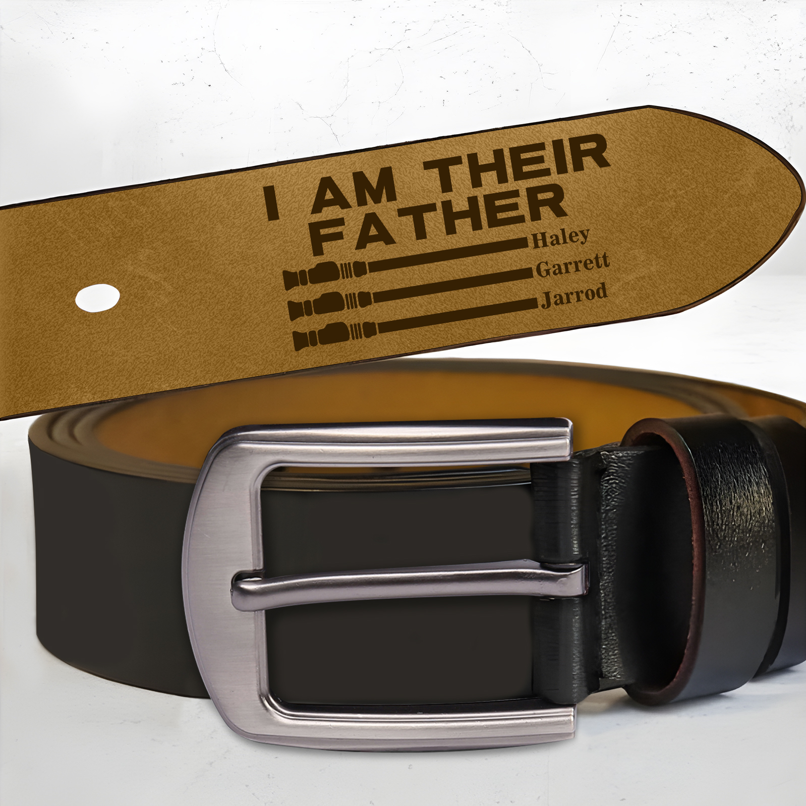 Personalised 3 Names Adjustable Leather Belt, Custom Father's Day Gift  | Jessemade