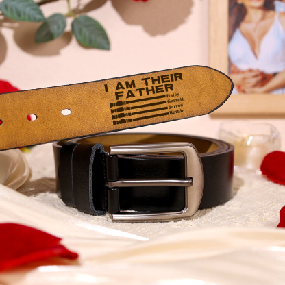 Personalised 4 Names Adjustable Leather Belt, Custom Father's Day Gift  | Jessemade