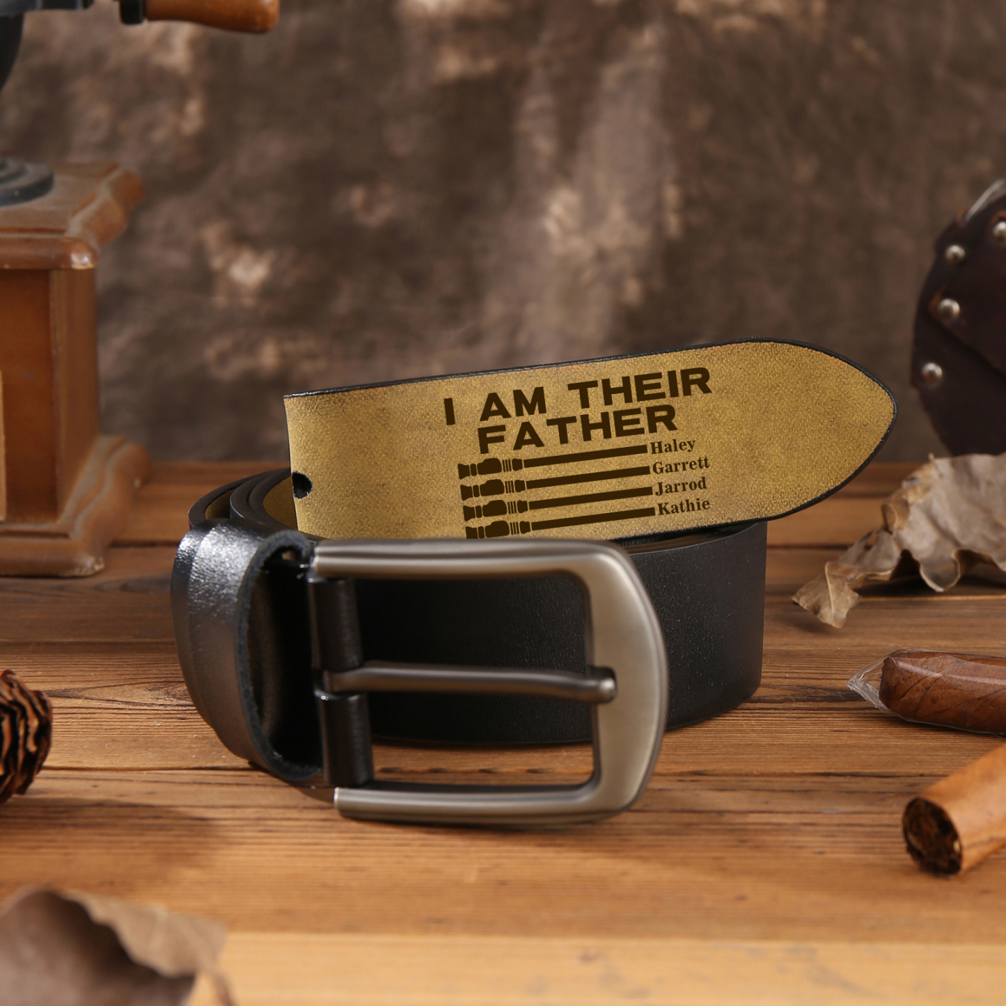 Personalised 4 Names Adjustable Leather Belt, Custom Father's Day Gift  | Jessemade