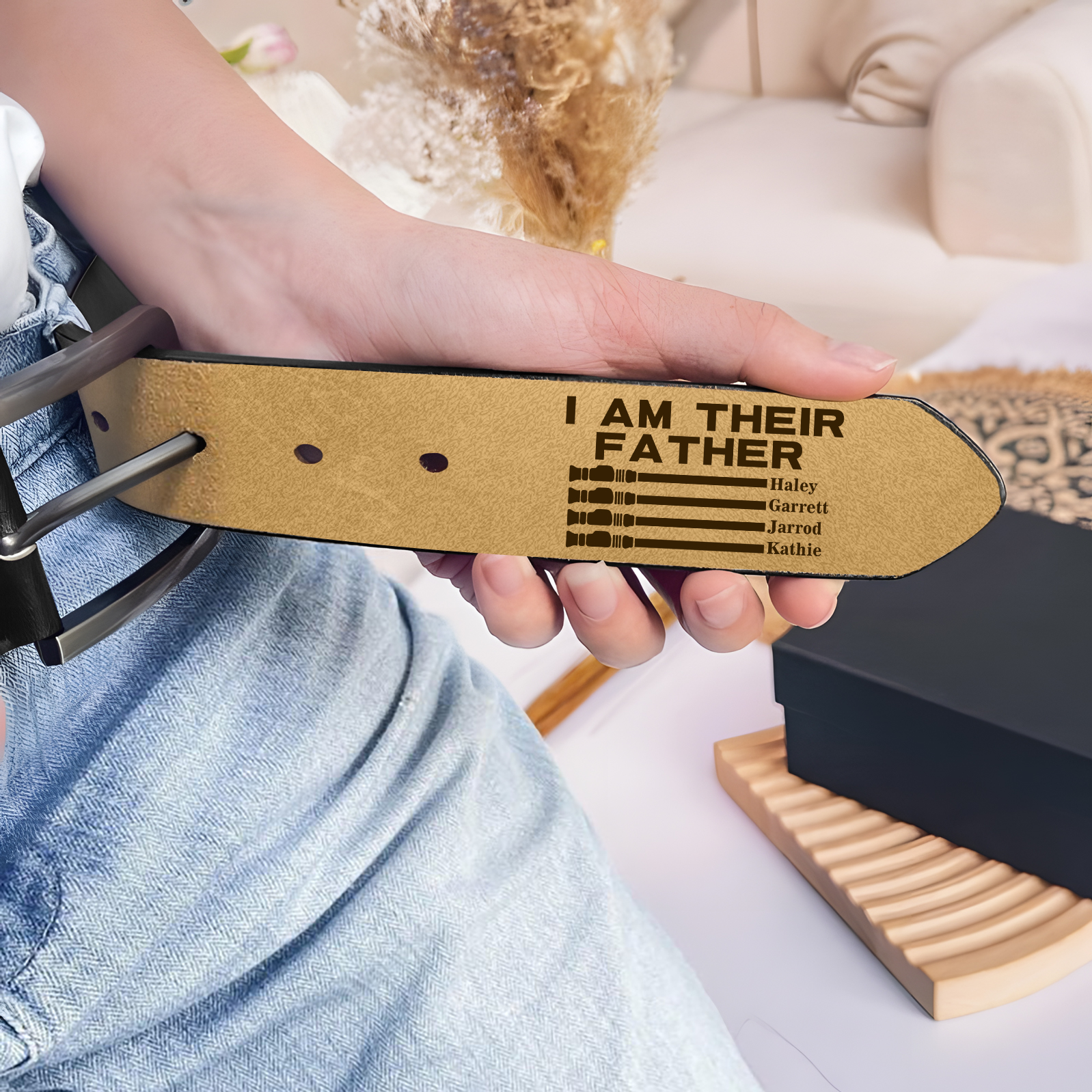 Personalised 4 Names Adjustable Leather Belt, Custom Father's Day Gift  | Jessemade
