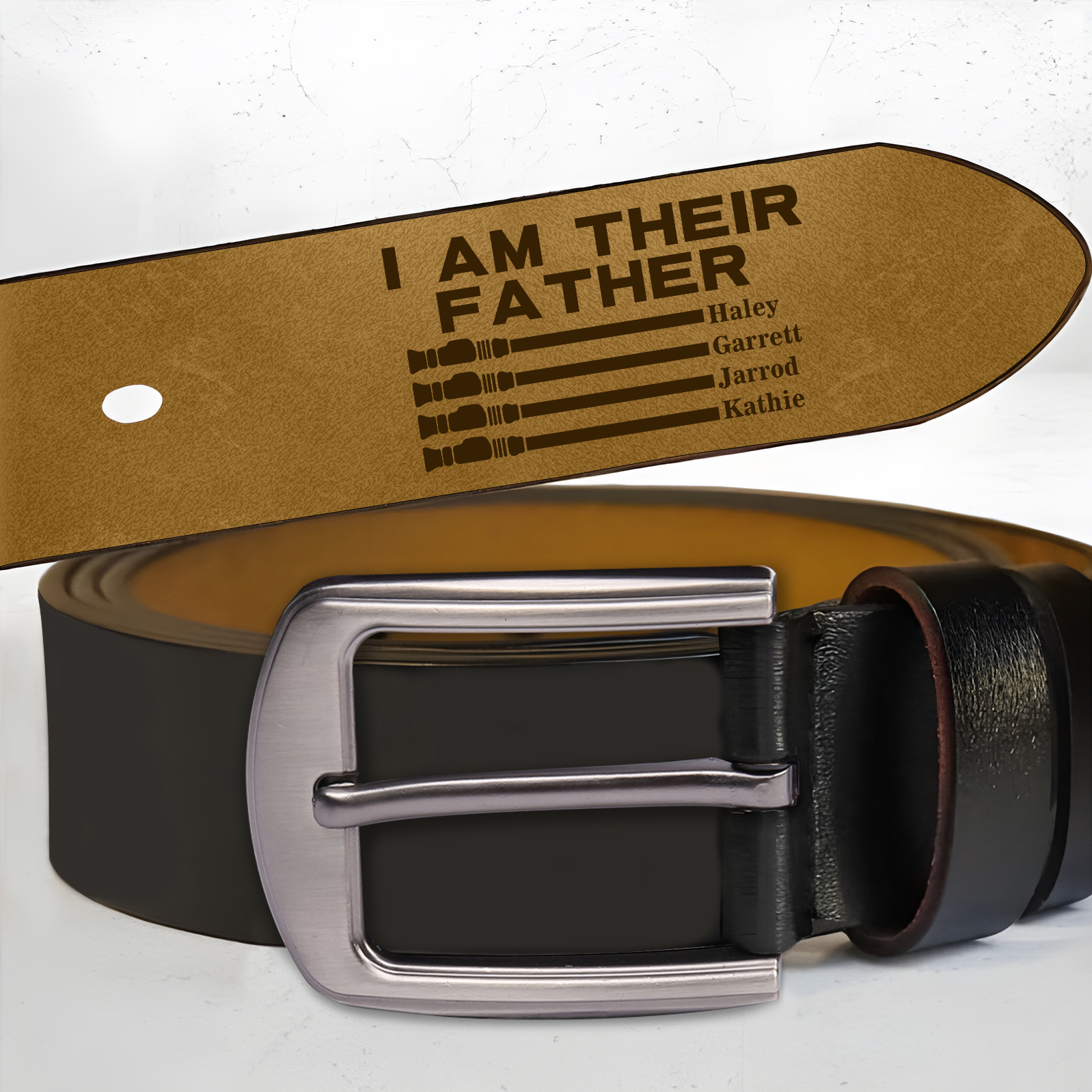 Personalised 4 Names Adjustable Leather Belt, Custom Father's Day Gift  | Jessemade