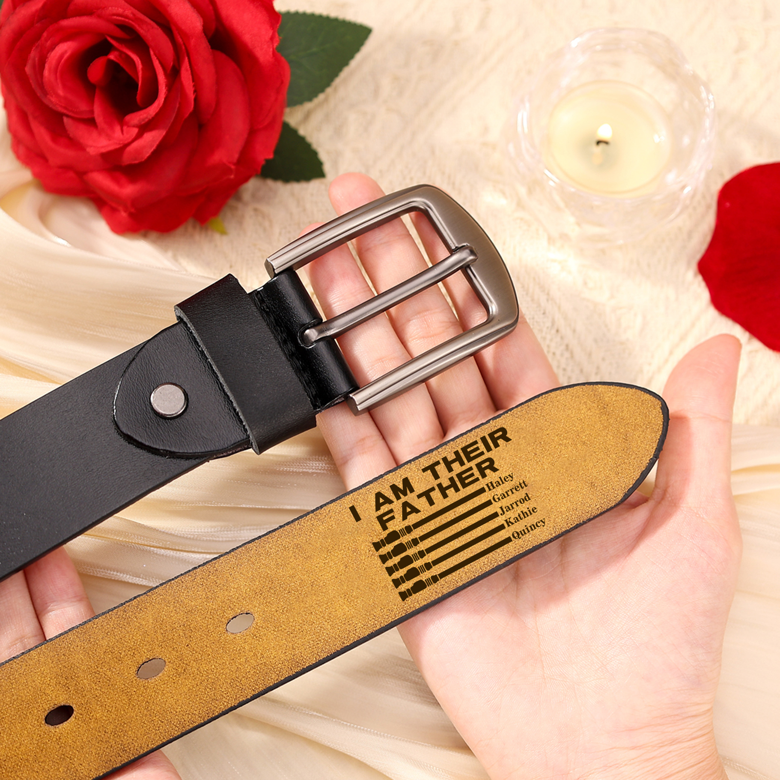 Personalised 5 Names Adjustable Leather Belt, Custom Father's Day Gift  | Jessemade