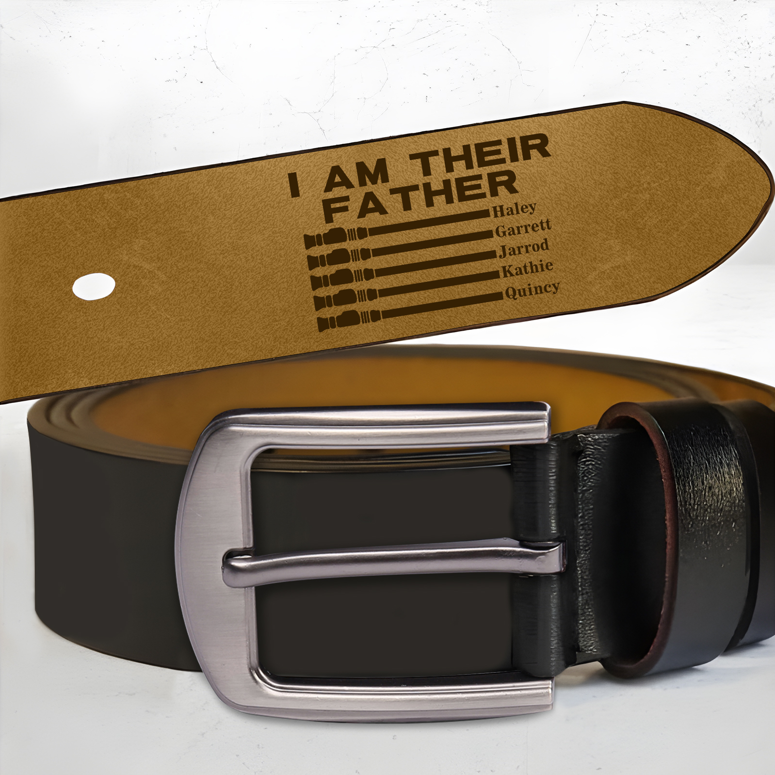 Personalised 5 Names Adjustable Leather Belt, Custom Father's Day Gift  | Jessemade