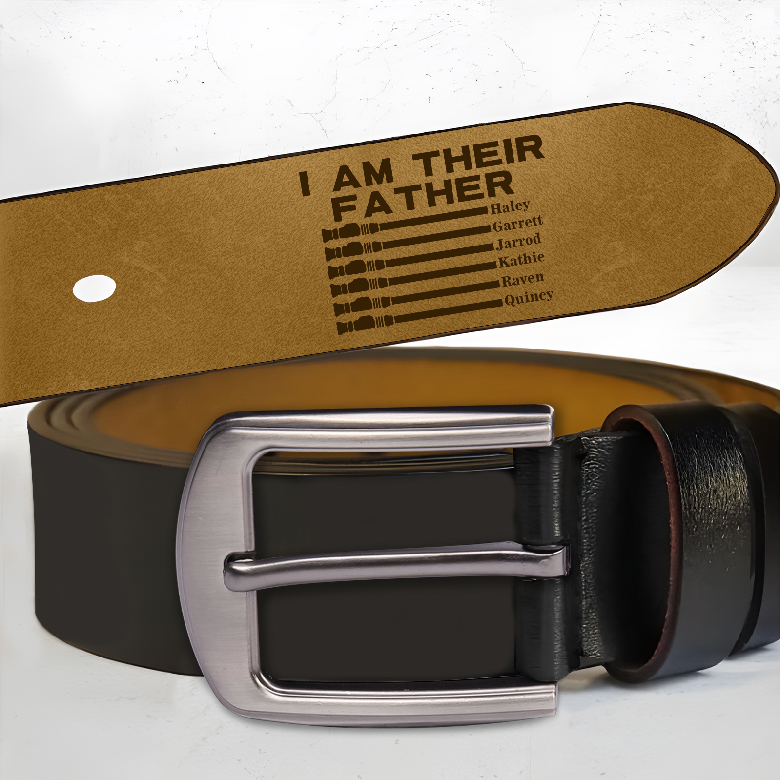 Personalised 6 Names Adjustable Leather Belt, Custom Father's Day Gift  | Jessemade